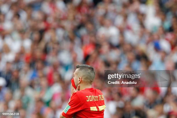 Jordi Alba of Spain is seen during 2018 FIFA World Cup Russia Round of 16 match between Spain and Russia at the Luzhniki Stadium in Moscow, Russia on...