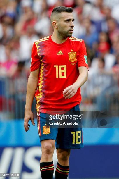 Jordi Alba of Spain is seen during 2018 FIFA World Cup Russia Round of 16 match between Spain and Russia at the Luzhniki Stadium in Moscow, Russia on...