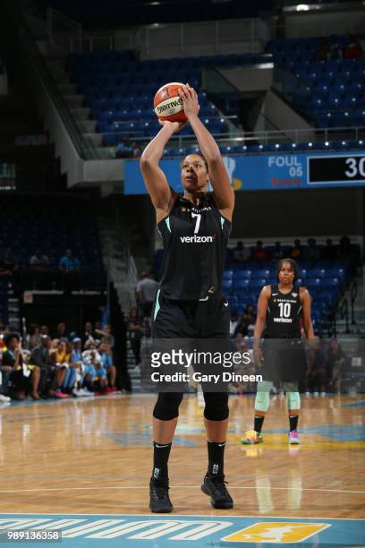 Kia Vaughn of the New York Liberty shoots the ball against the Chicago Sky on July 1, 2018 at Wintrust Arena in Chicago, Illinois. NOTE TO USER: User...