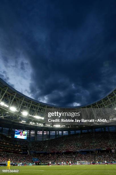 General view of match action at Nizhny Novgorod Stadium under dusk skies during the 2018 FIFA World Cup Russia Round of 16 match between 1st Group D...