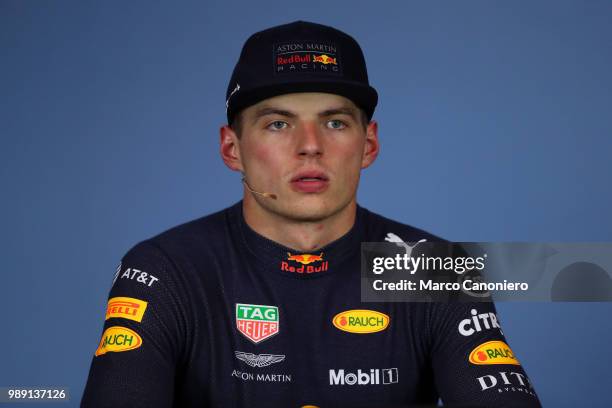 Max Verstappen of Netherlands and Aston Martin Red Bull Racing in the Drivers Press Conference after the Formula One Grand Prix of Austria.