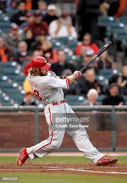 Jayson Werth of the Philadelphia Phillies bats against the San Francisco Giants at AT&T Park on April 27, 2010 in San Francisco, California.