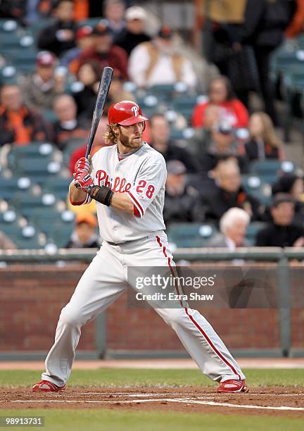 Jayson Werth of the Philadelphia Phillies bats against the San Francisco Giants at AT&T Park on April 27, 2010 in San Francisco, California.