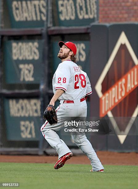 Jayson Werth of the Philadelphia Phillies plays right field during their game against the San Francisco Giants at AT&T Park on April 27, 2010 in San...