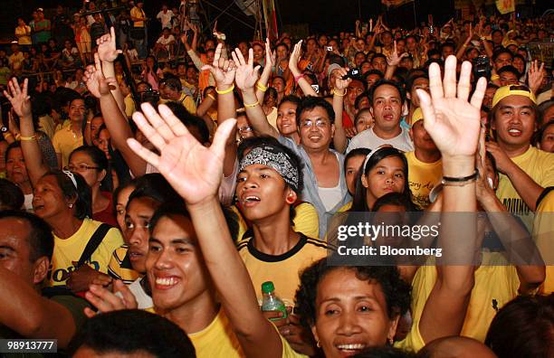 Liberal Party supporters attend a rally for Benigno "Noynoy" Aquino, Philippine senator and presidential candidate, during the final campaign rally...