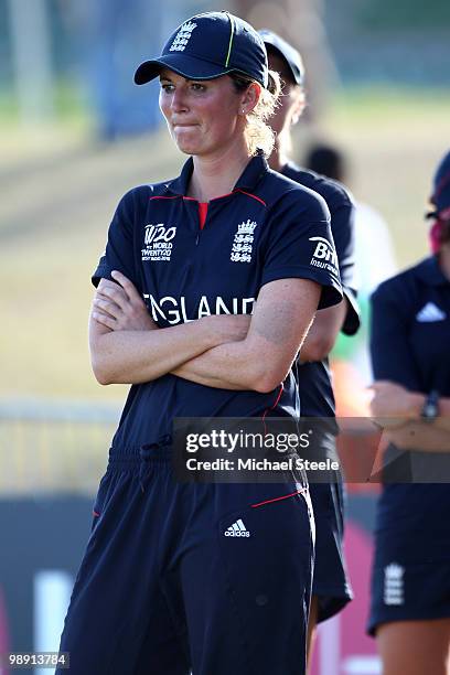 England captain Charlotte Edwards is dejected after losing by 4 runs and going out of the tournament during the ICC T20 Women's World Cup Group A...