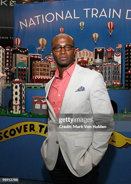 Actor and avid train rider Taye Diggs kicks-off National Train Day festivities at NYC's Penn Station unveiling a large "trainscape" designed by...