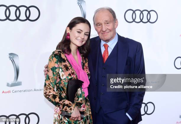 The eulogist and actor Michael Mendl and the actress Lea van Acken attend the Audi Generation Award in the hotel Bayerischer Hof in Munich, Germany,...