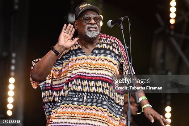 George Clinton of George Clinton & Parliament Funkadelic performs on the Main Stage on Day 3 of Love Supreme Festval on July 1, 2018 in Brighton,...