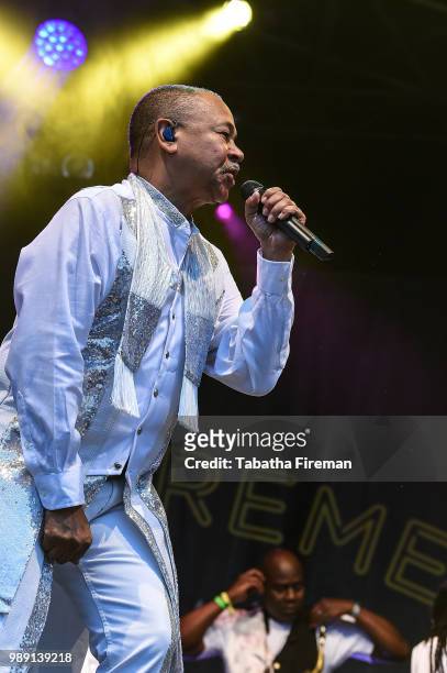 Ralph Johnson of Earth Wind & Fire performs on the Main Stage as headlining act on Day 3 of Love Supreme Festval on July 1, 2018 in Brighton, England.