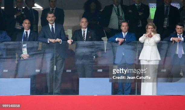 President of Spanish Football Federation RFEF Luis Rubiales, King Felipe VI of Spain celebrates the goal of Spain, FIFA President Gianni Infantino,...