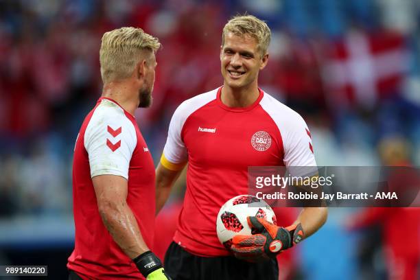 Jonas Lossl of Denmark and Kasper Schmeichel of Denmark during the 2018 FIFA World Cup Russia Round of 16 match between 1st Group D and 2nd Group C...