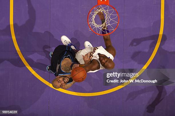 Playoffs: Aerial view of Utah Jazz Carlos Boozer in action vs Los Angeles Lakers Lamar Odom . Game 1. Los Angeles, CA 5/2/2010 CREDIT: John W....