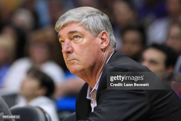 Head coach Bill Laimbeer of the Las Vegas Aces looks on against the Los Angeles Sparks during a WNBA basketball game at Staples Center on July 1,...