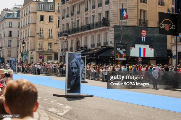 Portrait of Simone Veil during the burial ceremony. Burial ceremony at the Pantheon of former French politician and Holocaust survivor Simone Veil...