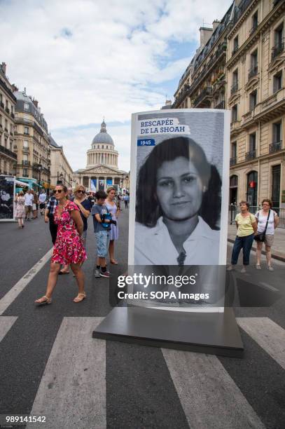 Portrait of Simone Veil is seen displayed in the street. The burial ceremony of former French politician and Holocaust survivor Simone Veil and her...