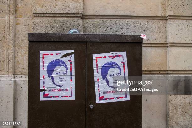 Poster of Simone Veil is seen displayed in the street. The burial ceremony of former French politician and Holocaust survivor Simone Veil and her...