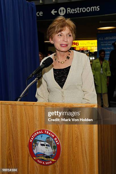 Amtrak Board Executive, Nancy Naples helps kicks-off National Train Day festivities at NYC's Penn Station unveiling a large "trainscape" designed by...