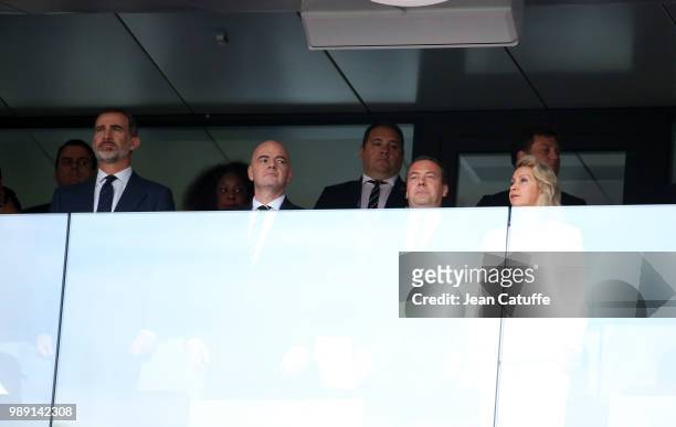 King Felipe VI of Spain, FIFA President Gianni Infantino, Prime Minister of Russia Dmitry Medvedev and his wife Svetlana Medvedeva during the 2018...