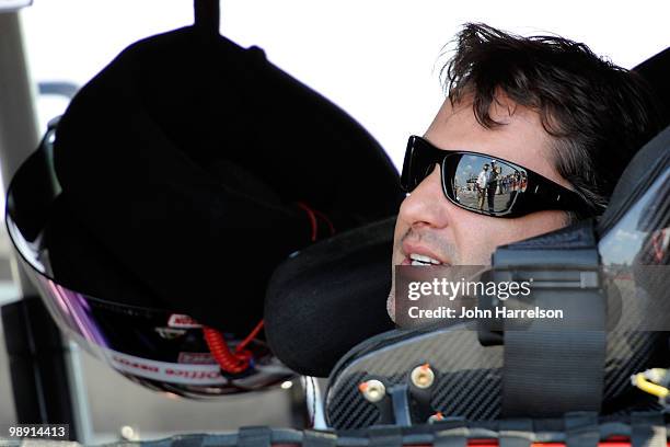Tony Stewart, driver of the Old Spice / Office Depot Chevrolet sits in his car during qualifying for the NASCAR Sprint Cup series SHOWTIME Southern...