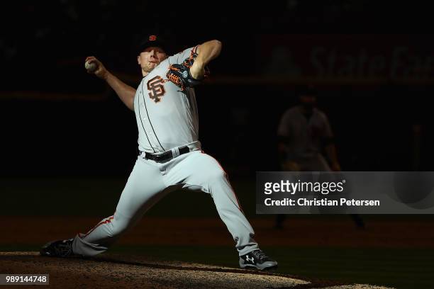 Relief pitcher Mark Melancon of the San Francisco Giants pitches against the Arizona Diamondbacks during the ninth inning of the MLB game at Chase...