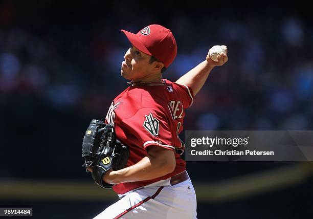 Starting pitcher Rodrigo Lopez of the Arizona Diamondbacks pitches against the Philadelphia Phillies during the Major League Baseball game at Chase...