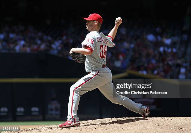 Starting pitcher Kyle Kendrick of the Philadelphia Phillies pitches against the Arizona Diamondbacks during the Major League Baseball game at Chase...