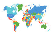 Vector world map. Colorful world map with countries borders. Detailed map for business, travel, medicine, education