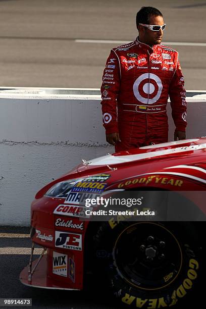 Juan Pablo Montoya, driver of the Target Chevrolet, looks on during qualifying for the NASCAR Sprint Cup series SHOWTIME Southern 500 at Darlington...