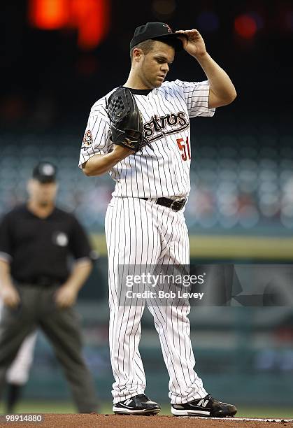 Pitcher Wandy Rodriguez the Houston Astros throws against the Arizona Diamondbacks at Minute Maid Park on May 6, 2010 in Houston, Texas.