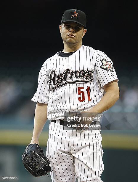 Pitcher Wandy Rodriguez the Houston Astros throws against the Arizona Diamondbacks at Minute Maid Park on May 6, 2010 in Houston, Texas.