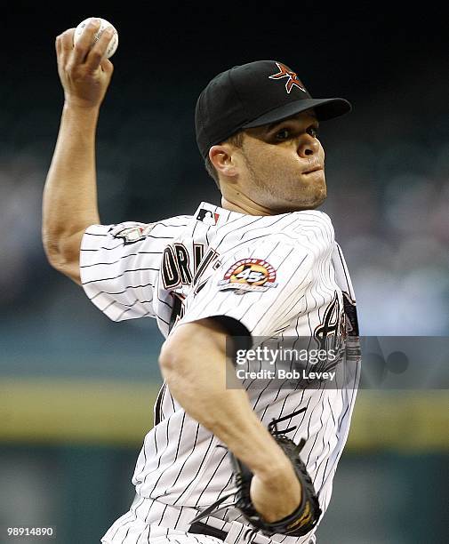 Pitcher Wandy Rodriguez the Houston Astros throws against the Arizona Diamondbacks at Minute Maid Park on May 6, 2010 in Houston, Texas.