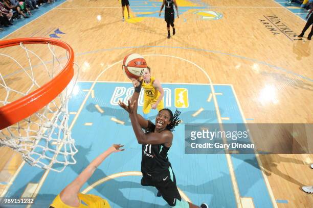 Tina Charles of the New York Liberty goes to the basket against the Chicago Sky on July 1, 2018 at Wintrust Arena in Chicago, Illinois. NOTE TO USER:...