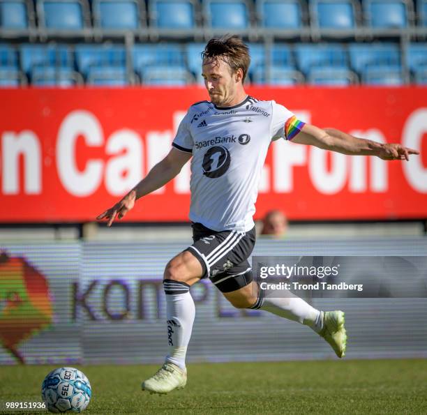 Mike Jensen of Rosenborg during Sandefjord v Rosenborg at Komplett Arena on July 1, 2018 in Sandefjord, Norway.