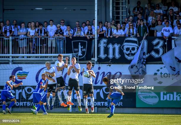 Birger Meling, Nicklas Bendtner, Jacob Vandso Rasmussen, Anders Trondsen of Rosenborg during Sandefjord v Rosenborg at Komplett Arena on July 1, 2018...