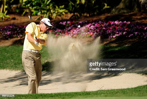 Nick O'Hern of Australia plays from a bunker on the 14th hole during the second round of THE PLAYERS Championship held at THE PLAYERS Stadium course...