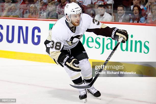 Mark Letestu of the Pittsburgh Penguins skates in Game Four of the Eastern Conference Semifinals against the Montreal Canadiens during the 2010 NHL...