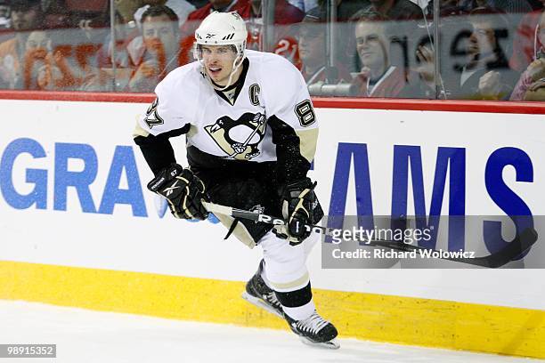 Sidney Crosby of the Pittsburgh Penguins skates in Game Four of the Eastern Conference Semifinals against the Montreal Canadiens during the 2010 NHL...