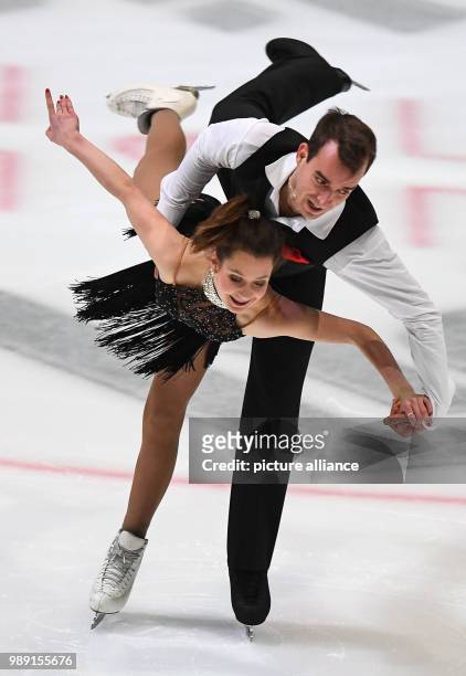 Annika Hocke and Ruben Blommaert in action during the pairs event of the German Figure Skating Championships taking place in the Eissporthalle in...