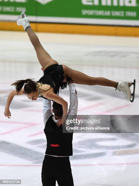 Annika Hocke and Ruben Blommaert in action during the pairs event of the German Figure Skating Championships taking place in the Eissporthalle in...