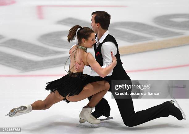 Annika Hocke and Ruben Blommaert in action during the pairs event of the German Figure Skating Championships taking place in the Eissporthalle in...