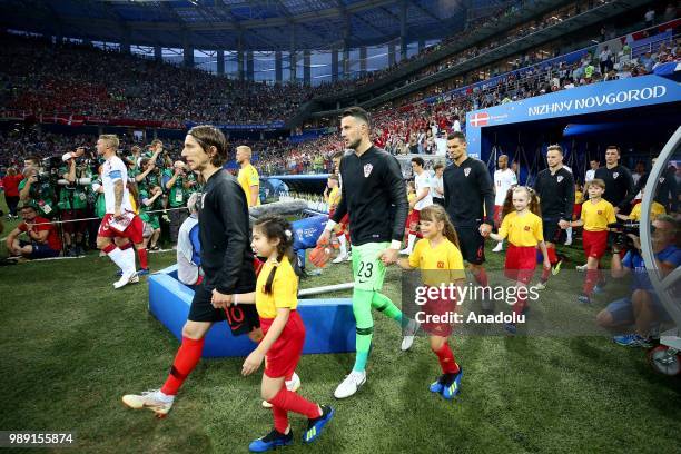 Players of Croatia and Denmark arrive ahead of the 2018 FIFA World Cup Russia Round of 16 match between Croatia and Denmark at the Nizhny Novgorod...