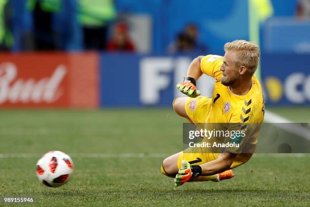 Goal keeper Kasper Schmeichel of Denmark is seen during the 2018 FIFA World Cup Russia Round of 16 match between Croatia and Denmark at the Nizhny...