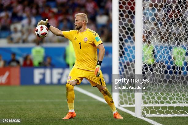 Goal keeper Kasper Schmeichel of Denmark in action during the 2018 FIFA World Cup Russia Round of 16 match between Croatia and Denmark at the Nizhny...