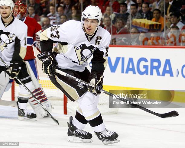 Sidney Crosby of the Pittsburgh Penguins skates in Game Four of the Eastern Conference Semifinals against the Montreal Canadiens during the 2010 NHL...