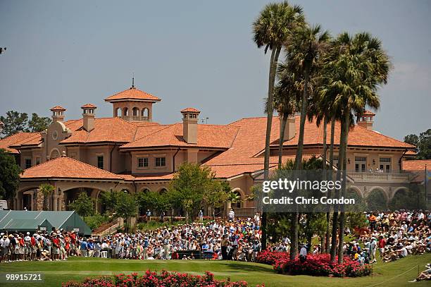 Ernie Els of South Africa tees off on during the second round of THE PLAYERS Championship on THE PLAYERS Stadium Course at TPC Sawgrass on May 7,...