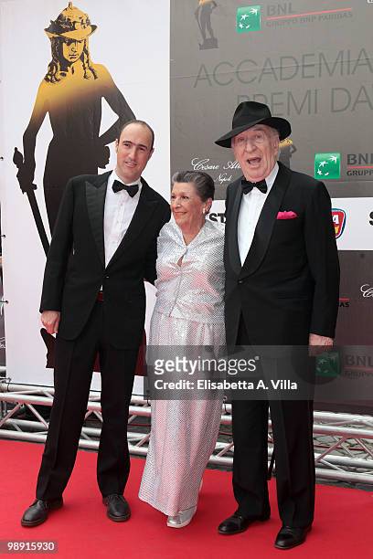 Director Giuliano Montaldo with wife and a guest attend the 'David Di Donatello' Italian Movie Awards on May 7, 2010 in Rome, Italy.