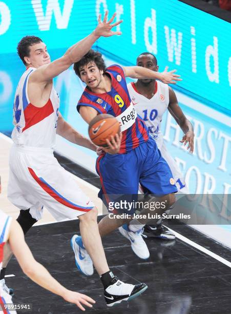 Ricky Rubio, #9 of Regal FC Barcelona in action during the Euroleague Basketball Senifinal 1 between Regal FC Barcelona vs CSKA Moscow at Bercy Arena...