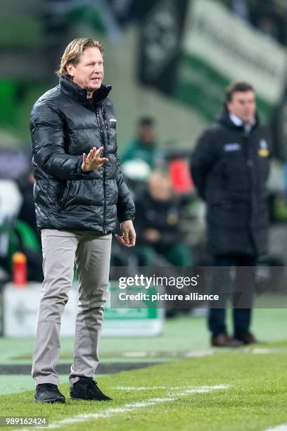 Hamburg's coach Markus Gisdol gestures at the sidelines during the German Bundesliga soccer match between Borussia Monchengladbach and Hamburger SV...