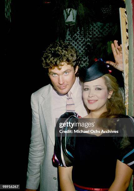 Actor and singer David Hasselhoff poses for a photo with General Hospital star Janine Turner circa 1982 in Los Angeles, California.